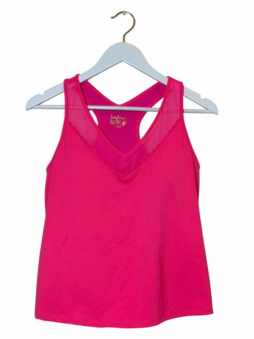 Lilly Pulitzer Luxeletic Euclid Scalloped Bra Tank Top in Pink Grenadine- Size M - Picture 4 of 12